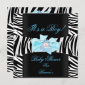 Baby shower Boy Baby Blue White Zebra Print Kaart (Voorkant / Achterkant)