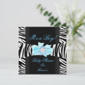 Baby shower Boy Baby Blue White Zebra Print Kaart (Staand voorkant)