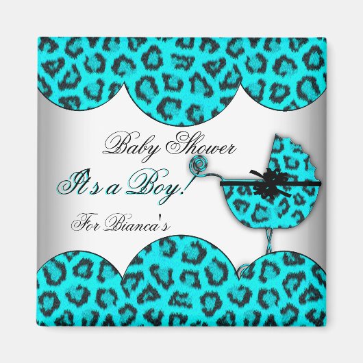 Baby shower Boy Baby Leopard Blue Pram Magneet (Voorkant)