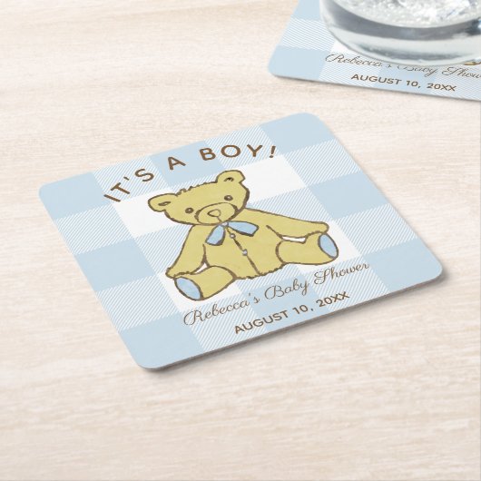 Baby shower Boy Beer met naam en datum Kartonnen Onderzetters (Schuin)