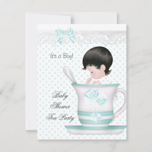 Baby shower Boy Blauwgroen Baby Teacup Kaart (Voorkant)