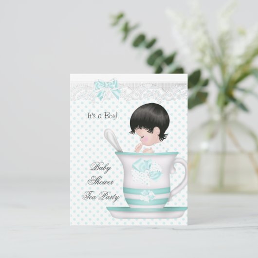 Baby shower Boy Blauwgroen Baby Teacup Kaart (Staand voorkant)