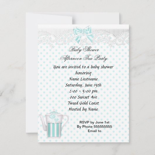 Baby shower Boy Blauwgroen Baby Teacup Kaart (Achterkant)