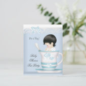Baby shower Boy Blue Baby in Teacup Kaart (Staand voorkant)