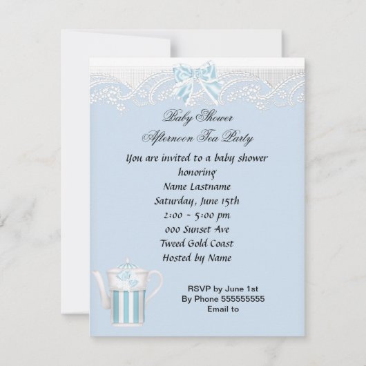  Baby shower Boy Blue Baby in Teacup Kaart (Achterkant)