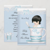  Baby shower Boy Blue Baby in Teacup Kaart (Voorkant / Achterkant)