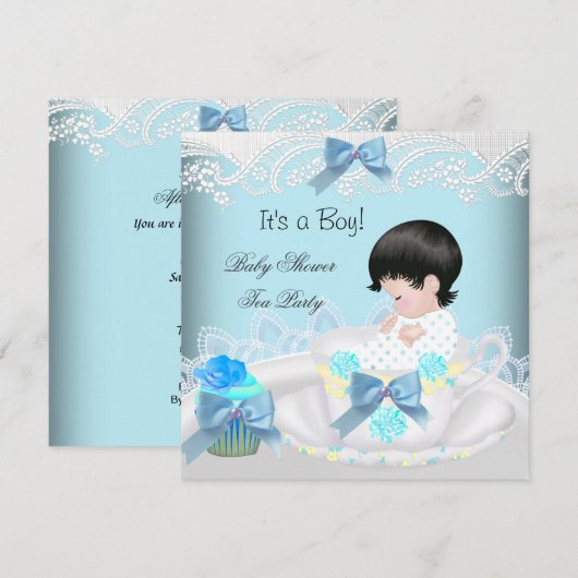Baby shower Boy Blue Baby Teacup Cupcake 2 Kaart (Voorkant / Achterkant)
