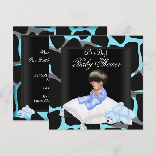 Baby shower Boy Blue Black Animal Print Kaart (Voorkant / Achterkant)