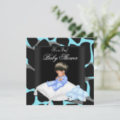 Baby shower Boy Blue Black Animal Print Kaart (Staand voorkant)