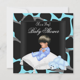 Baby shower Boy Blue Black Animal Print Kaart
