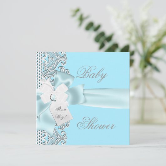 Baby shower Boy Blue Blauwgroen grijs witte lens Kaart (Staand voorkant)