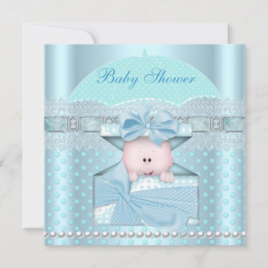 Baby shower Boy Blue Blauwgroen Umbrella Spot Kaart (Voorkant)