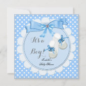 Baby shower Boy Blue Cute Blue Booties schoenen 2 Kaart (Voorkant)