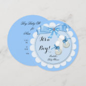 Baby shower Boy Blue Cute Blue Boots schoenen Kaart (Voorkant / Achterkant)