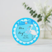 Baby shower Boy Blue Cute Blue Boy Stork Kaart (Staand voorkant)