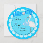 Baby shower Boy Blue Cute Blue Boy Stork Kaart (Voorkant)