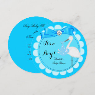 Baby shower Boy Blue Cute Blue Boy Stork Kaart