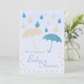 Baby shower Boy Blue Gradient Glitter Paraplu's Kaart (Staand voorkant)