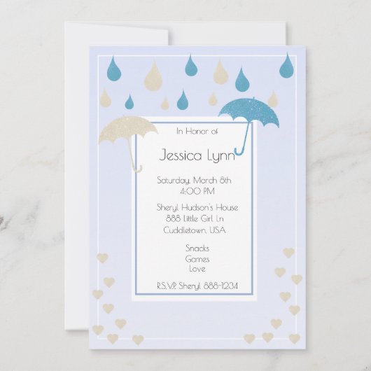 Baby shower Boy Blue Gradient Glitter Paraplu's Kaart (Achterkant)