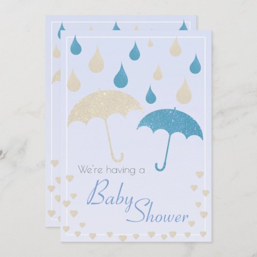 Baby shower Boy Blue Gradient Glitter Paraplu's Kaart (Voorkant / Achterkant)