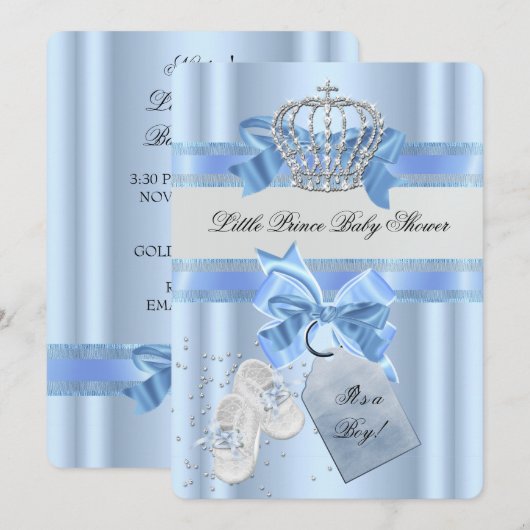 Baby shower Boy Blue Little Prince Crown 3a Kaart (Voorkant / Achterkant)