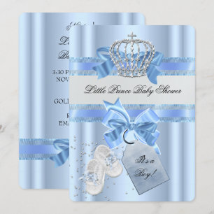Baby shower Boy Blue Little Prince Crown 3a Kaart