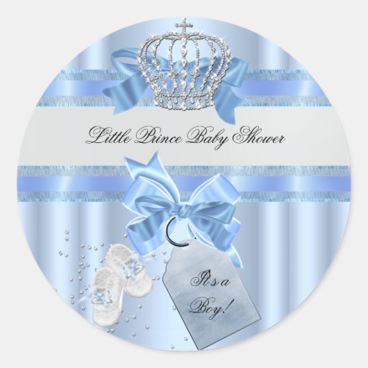Baby shower Boy Blue Little Prince Crown 3a Ronde Sticker (Voorkant)