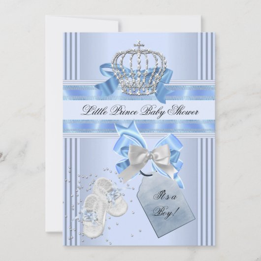 Baby shower Boy Blue Little Prince Crown 5a Kaart (Voorkant)