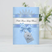Baby shower Boy Blue Little Prince Crown Damask Kaart (Staand voorkant)