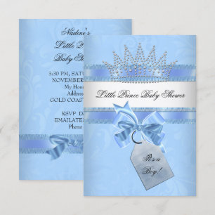 Baby shower Boy Blue Little Prince Crown Damask Kaart