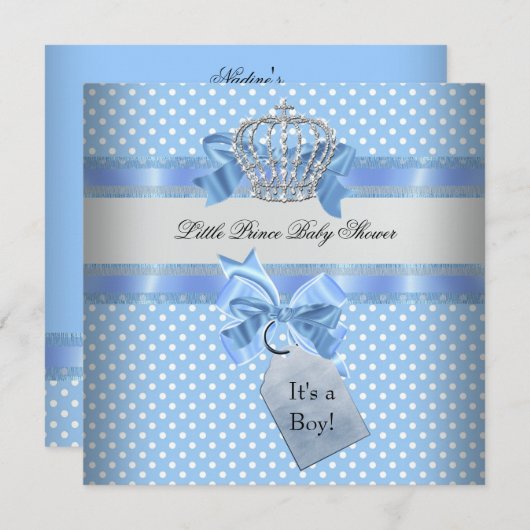 Baby shower Boy Blue Little Prince Crown Kaart (Voorkant / Achterkant)
