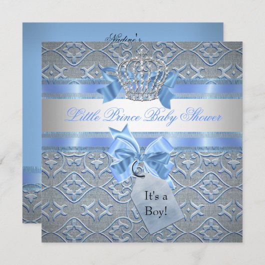 Baby shower Boy Blue Little Prince Crown Kaart (Voorkant / Achterkant)