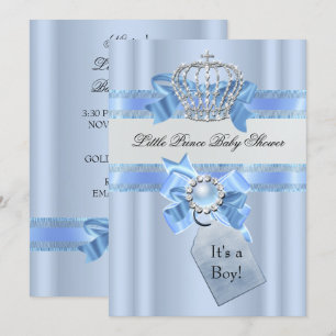 Baby shower Boy Blue Little Prince Crown NEW Kaart