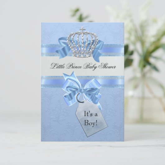 Baby shower Boy Blue Little Prince Crown SML Kaart (Staand voorkant)