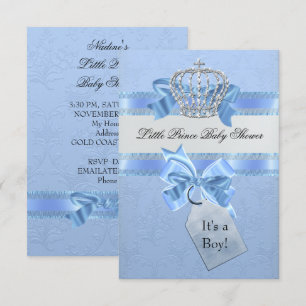 Baby shower Boy Blue Little Prince Crown SML Kaart