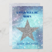 Baby shower Boy Blue Modern Star is geboren Kaart (Voorkant / Achterkant)