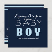 Baby shower BOY Blue Navy Modern Clean Invitation Kaart (Voorkant / Achterkant)