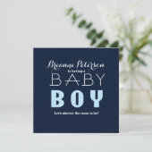 Baby shower BOY Blue Navy Modern Clean Invitation Kaart (Staand voorkant)