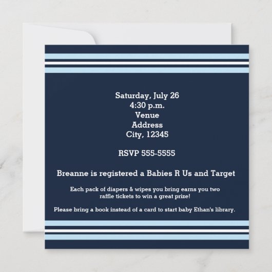 Baby shower BOY Blue Navy Modern Clean Invitation Kaart (Achterkant)