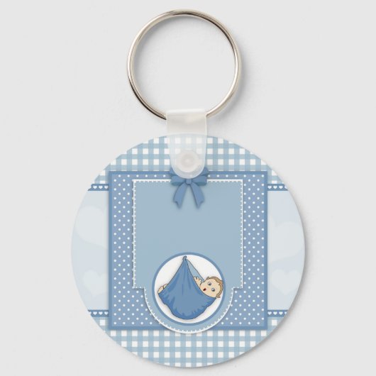 Baby shower Boy Blue Pattern Party Neursery Art Sleutelhanger (Voorkant)