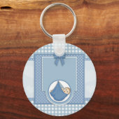 Baby shower Boy Blue Pattern Party Neursery Art Sleutelhanger (Voorkant)