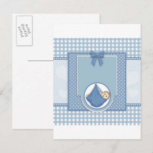 Baby shower Boy Blue Pattern Party Neursery Art Uitnodiging Briefkaart (Voorkant / Achterkant)