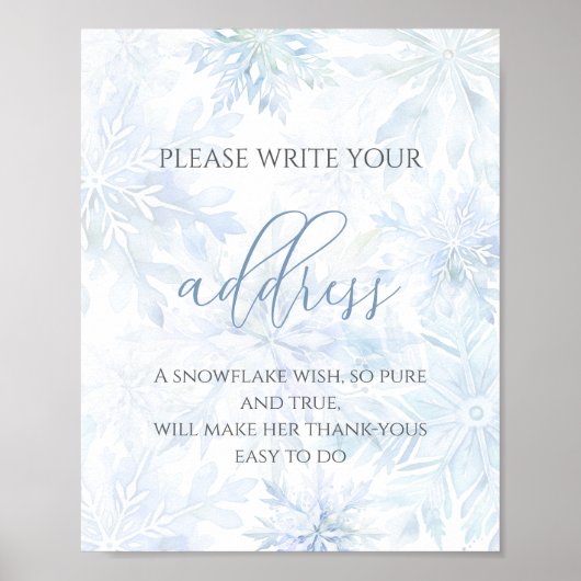 Baby Shower Boy Blue Snowflake Address Poster (Voorkant)