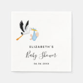 Baby shower boy blue stork name script servet (Voorkant)