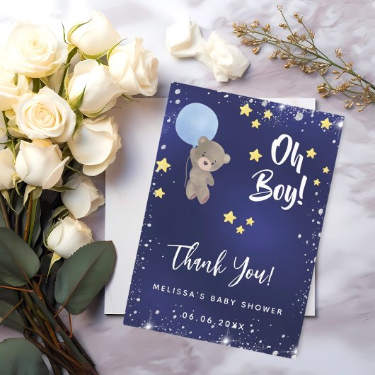 Baby shower Boy Blue Teddy bedankje Kaart