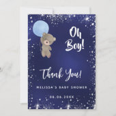 Baby shower Boy Blue Teddy bedankje Kaart (Voorkant)