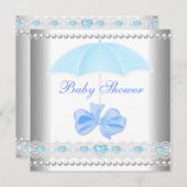 Baby shower Boy Blue Umbrella Kaart (Voorkant / Achterkant)