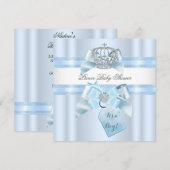 Baby shower Boy Blue White Prince Crown 3 Kaart (Voorkant / Achterkant)