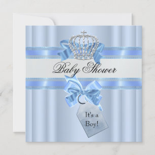 Baby shower Boy Blue White Prince Crown Kaart