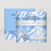 Baby shower Boy Blue Zebra Prince Crown Teddy Bear Kaart (Voorkant / Achterkant)